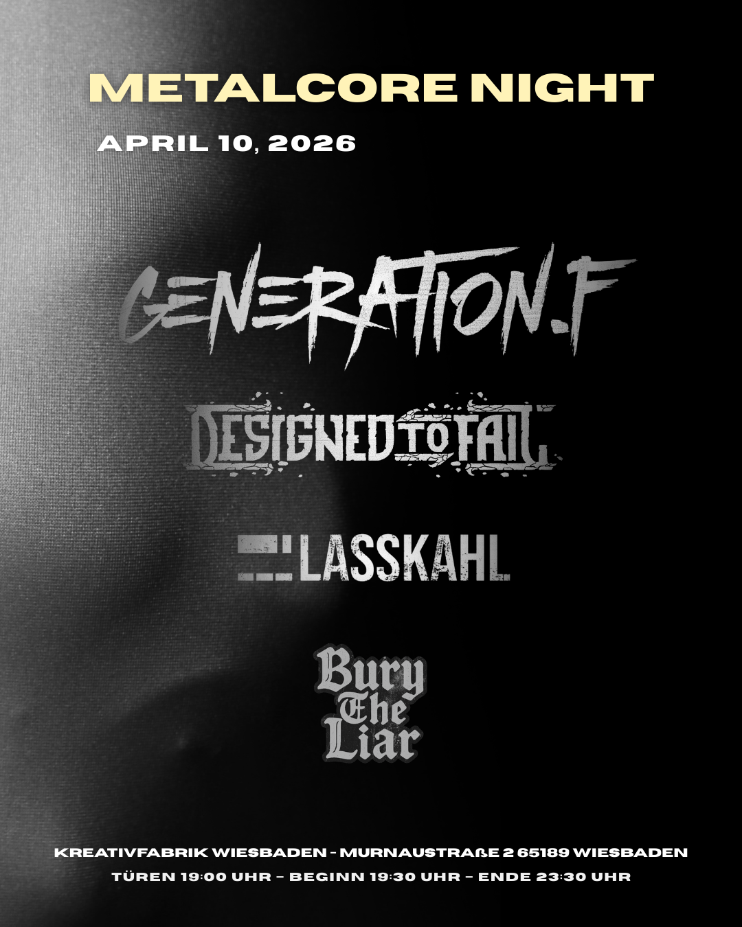 Veranstaltungsbild für Generation F. / Designed To Fail / Lasskahl / Bury The Liar